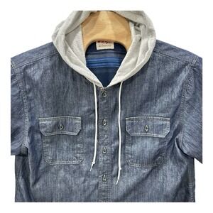 Wrangler Authentics Workwear Mens XL Blue Denim Blanket Lined Jacket Hoodie